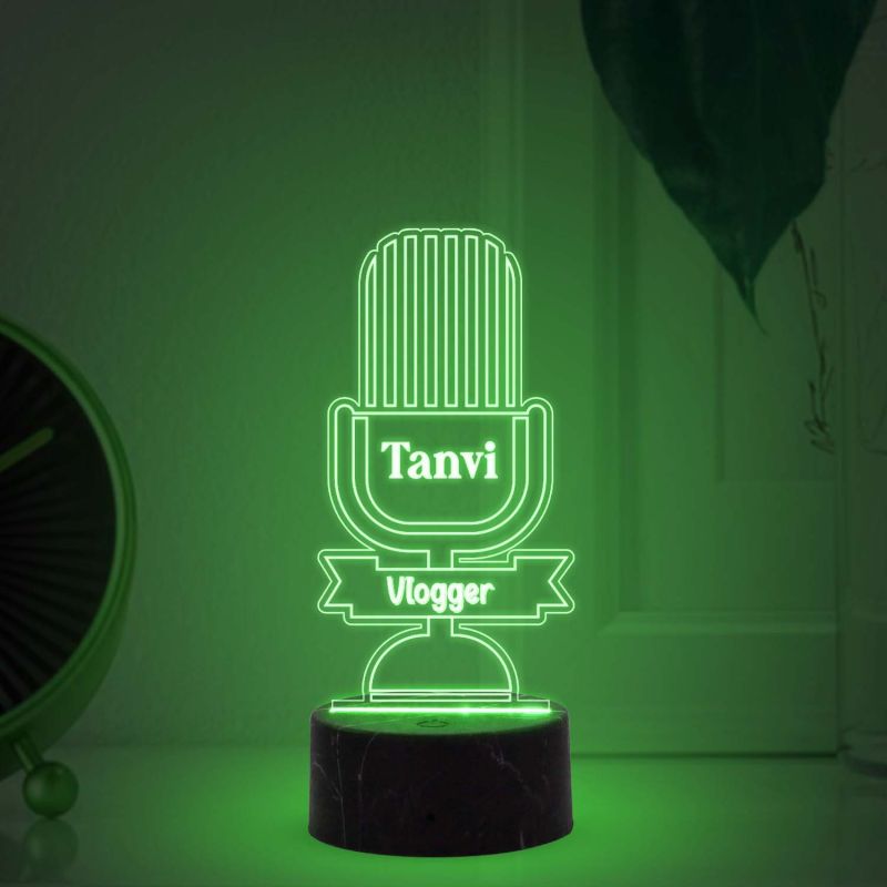 3D Illusion Vlogger Microphone Design Night lamp with Multicolored Light Customized with Name Gift For Kid